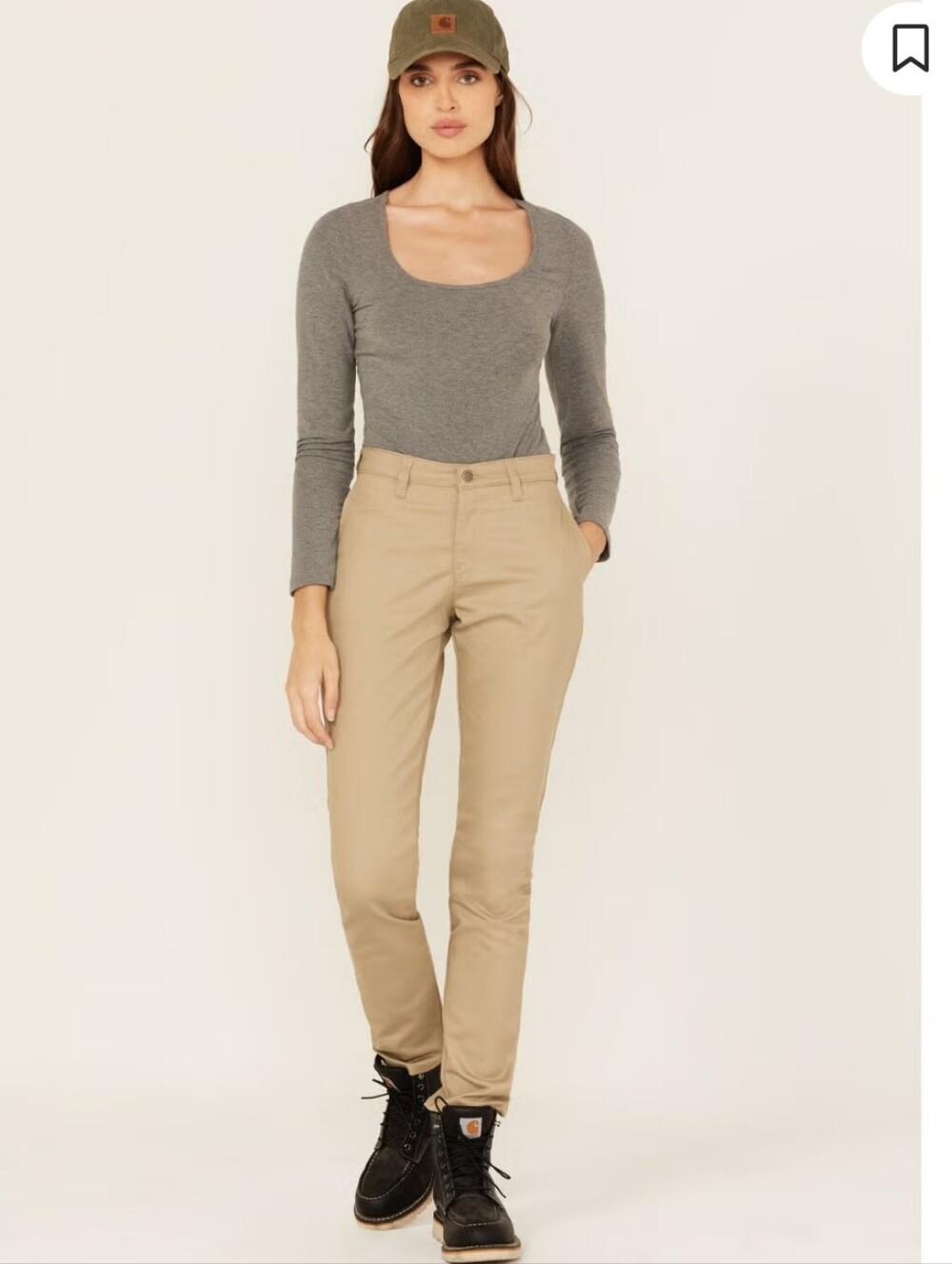 NEW Dickies Mid Rise Khaki Pants Neutral Tan 4 Pockets Stretch Skinny Lady's 24